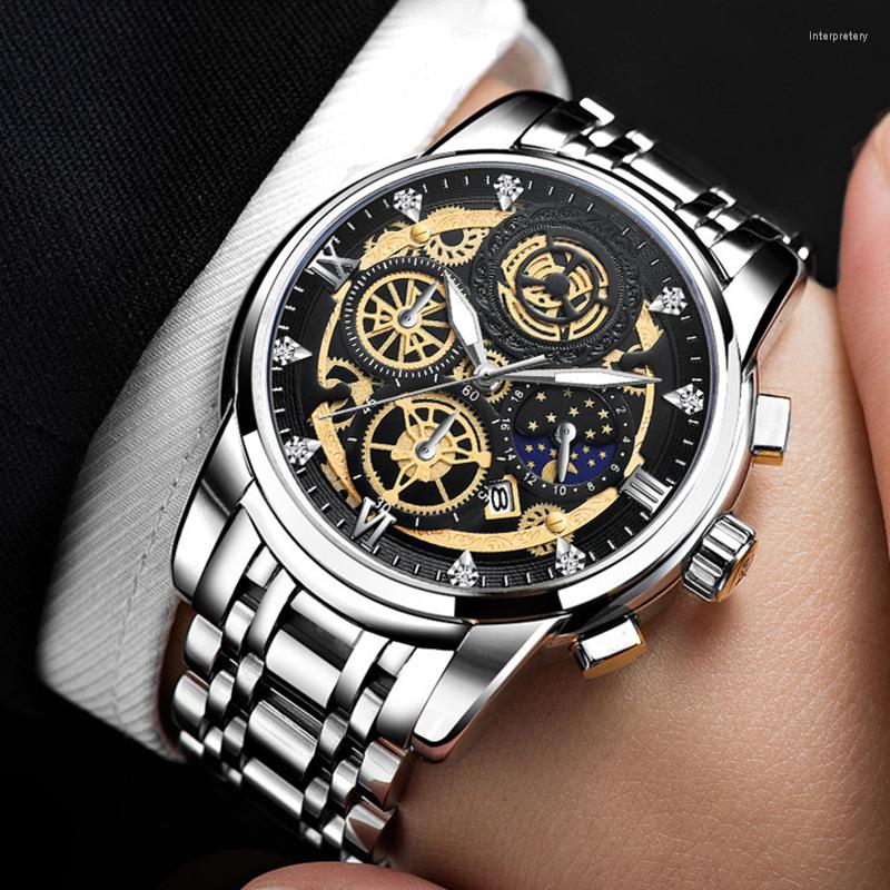 

Wristwatches 2023 Fashion Men's Black Stainless Steel Watches Luxury Quartz Wristwatch Calendar Luminous Clock Men Business Casual Watch, Lsgf1