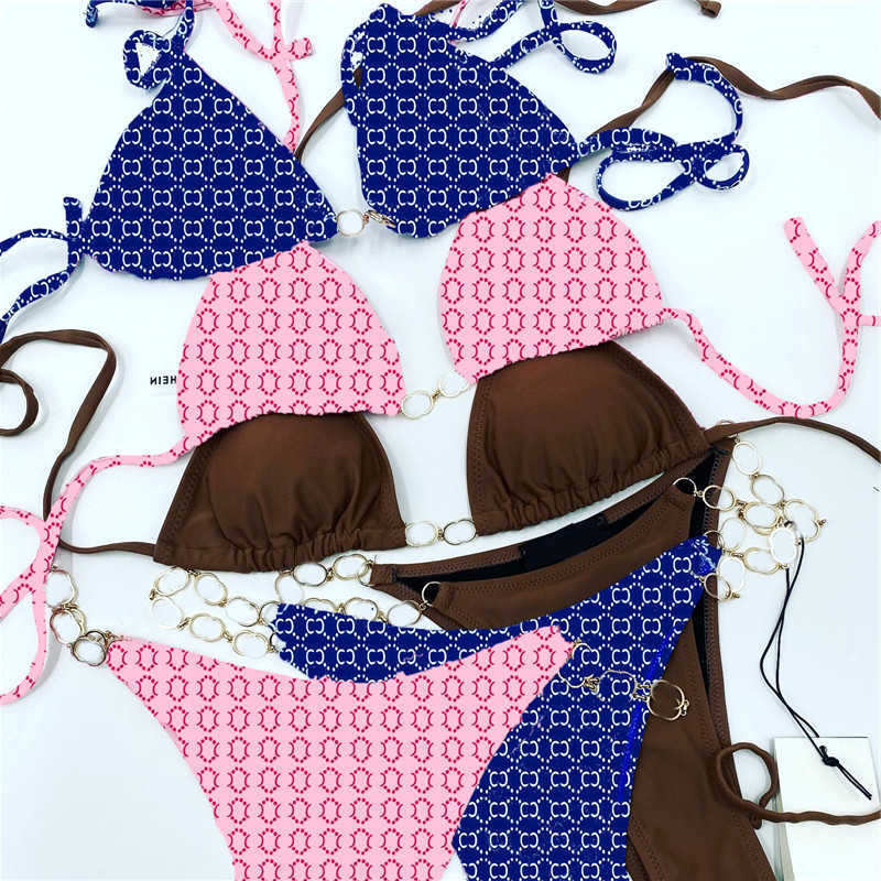 

Designer Bikini Top Sexy Bikini Set Chain Letter Designer Swimsuits Women Summer Sexy Swimwears High Waist Ladies Bathing Suits, Brown