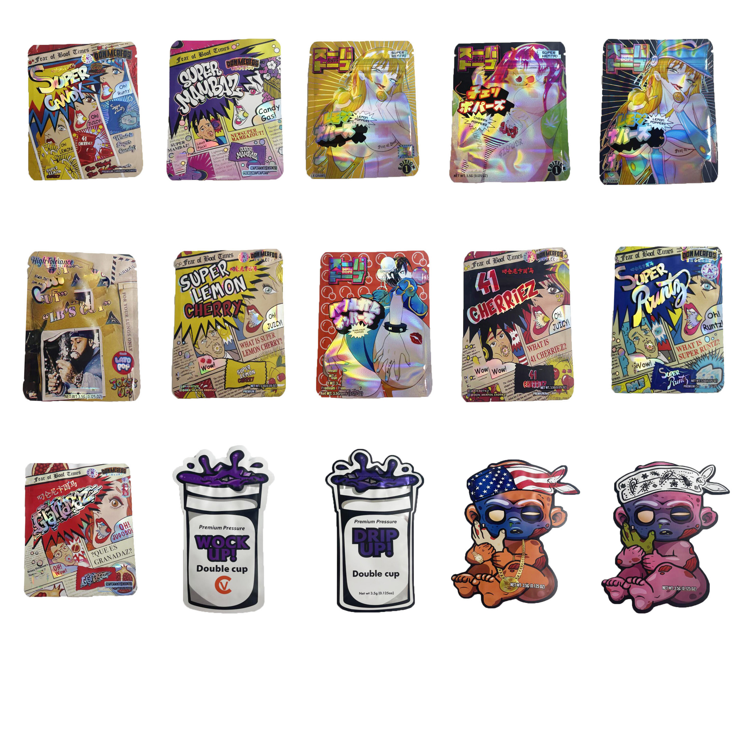 

41 runty mylar Bags super mambaz candy lemon cherry zipper Edibles Smell Proof Packaging Bag