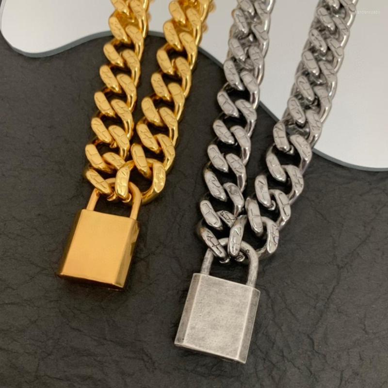 

Necklace Earrings Set Est Fashion Big Cuba Chain Lock Pendant Vintage Gold Silver Color For Women Men Jewelry, Picture shown