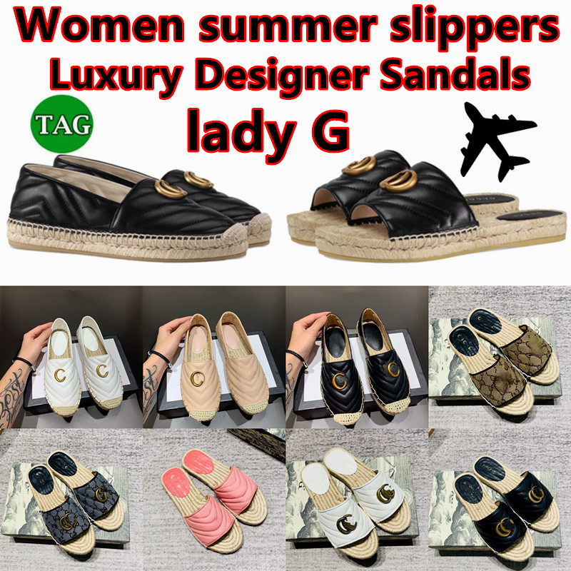 

summer Designer slipper Women sandals fashion golden letter logo flat bottom Grass woven flat bottom embroidery slippers Leisure outdoor beach vacation sandals