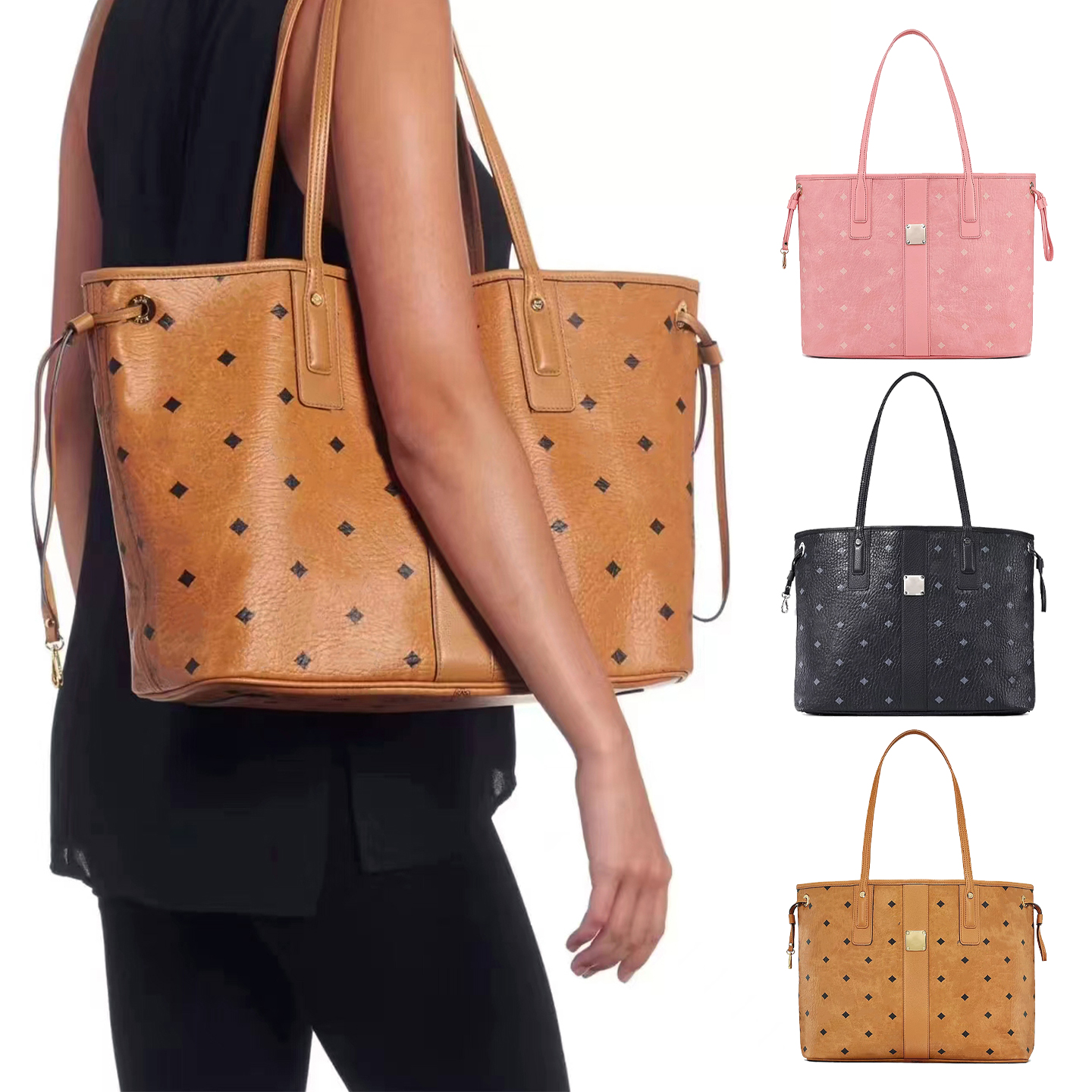 

Designer MC large shopping bags 2piece set Womens Leather Luxury the tote handbags Shoulder clutch crossbody bags fashion travel duffle weekend Bag with coin purses, Pink