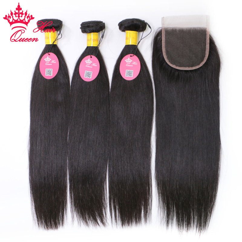

Peruvian Hair Weave Bundles With Lace Closure Virgin Raw Hair Extensions Bone Straight Human Hair Bundles With Closure Queen Hair Products Free Shipping, Natural color