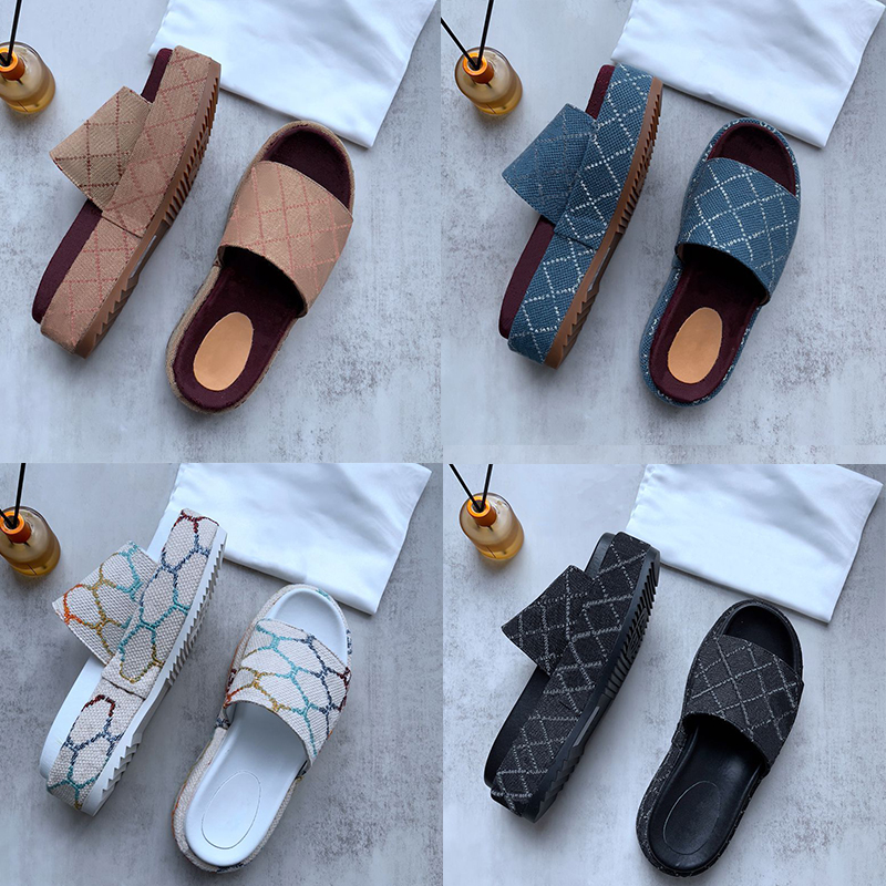 

Double g Slippers slipper womens fashion embroidered canvas designer slides slip on slippers girls 60mm Canvas covered platform sandals and dust bags big -45, # 14