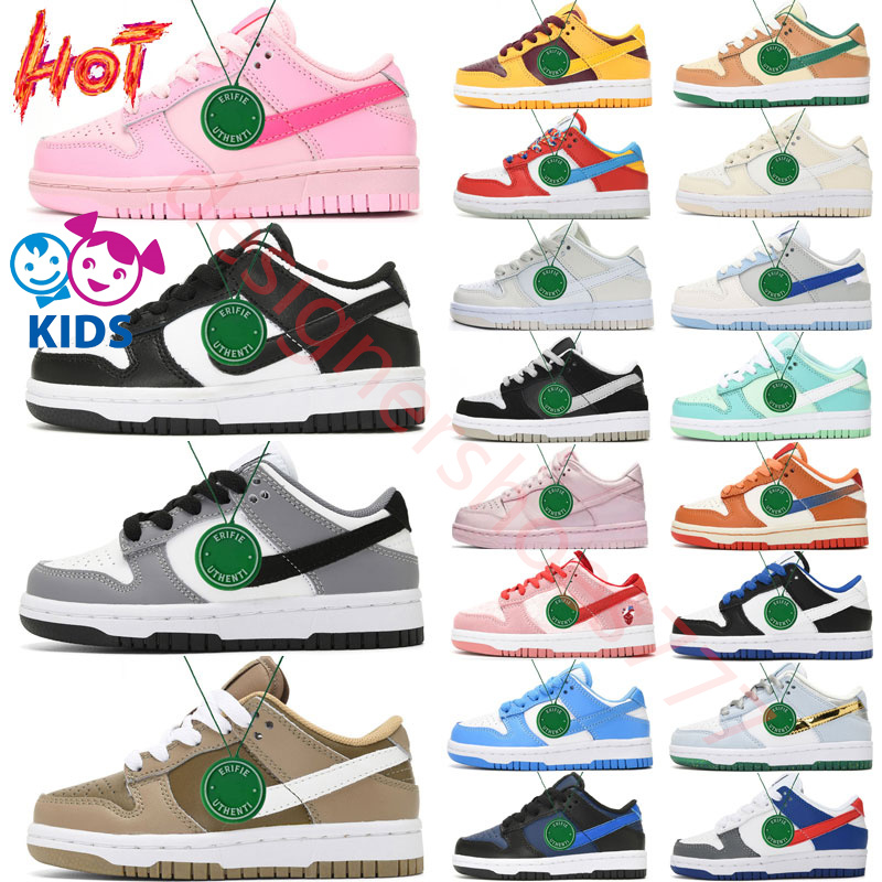

children panda dunks shoes Kids baby Boys Girls off Authentic black and white Pink Chunky dunks Safari Mix Wolf Grey Pine Green University red youth shoe size 24-37, Color # 10