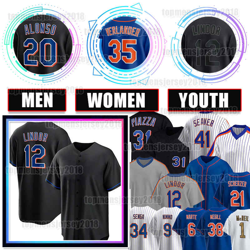 

12 Francisco Lindor Jersey Justin Verlander Kodai Senga Baseball Pete Alonso Mets Jeff McNeil Max Scherzer Brandon Nimmo Edwin Diaz New Yorks Starling Marte Piazza, Women new jersey(d d h)