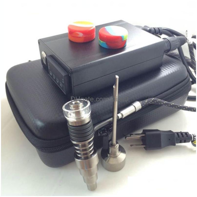 titanium enail electric dab nail pid temperature controller box e nail dnail kit wax vaporizer 10mm 16mm 20mm oil rig dabber glass