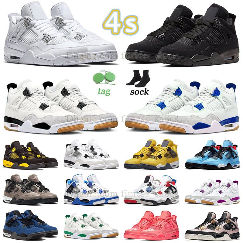 

new fashion 4s basketball shoes jumpman 4 sb white cement sapphire black cat 4s pure money men women sneaker outdoor trainers cactus jack hot punch yellow thunder bred, J44 40-47 military blue