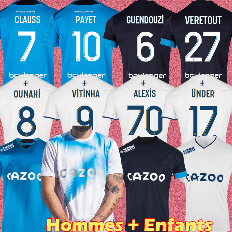 

22 23 soccer jerseys 2022 2023 Special MarseilleS VITINHA maillot foot CUISANCE ALEXIS PAYET CLAUSS OM football shirts men kids VERETOUT Under NUNO HARIT 213014, Away kids