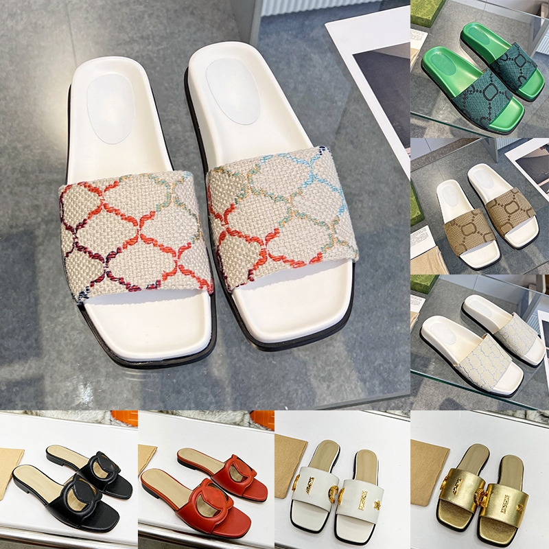 

23ss Luxury Designer G Slippers For Womens Ladies Embroidery hollowed out Letters Leather Fabric Sliders Summer Peep Toe Flat Mules Sandal