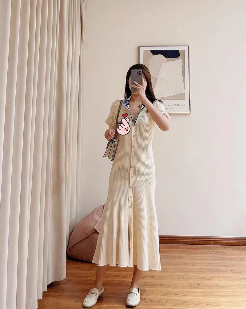 

Casual Dresses Sandro Double S Embroidered V-neck Knit Short Sleeve Midi Dress, Black