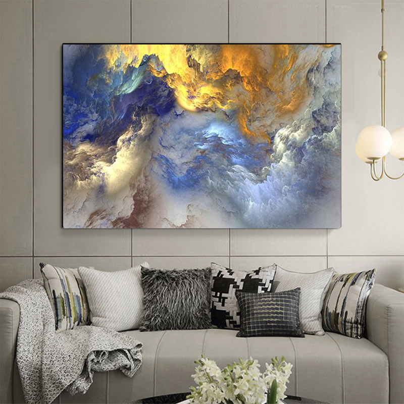 

Light Gray Purple Gold Blue Yellow Cloud Abstract Canvas Painting Wall Art Print Poster For Living Home Room Decoration No Frame