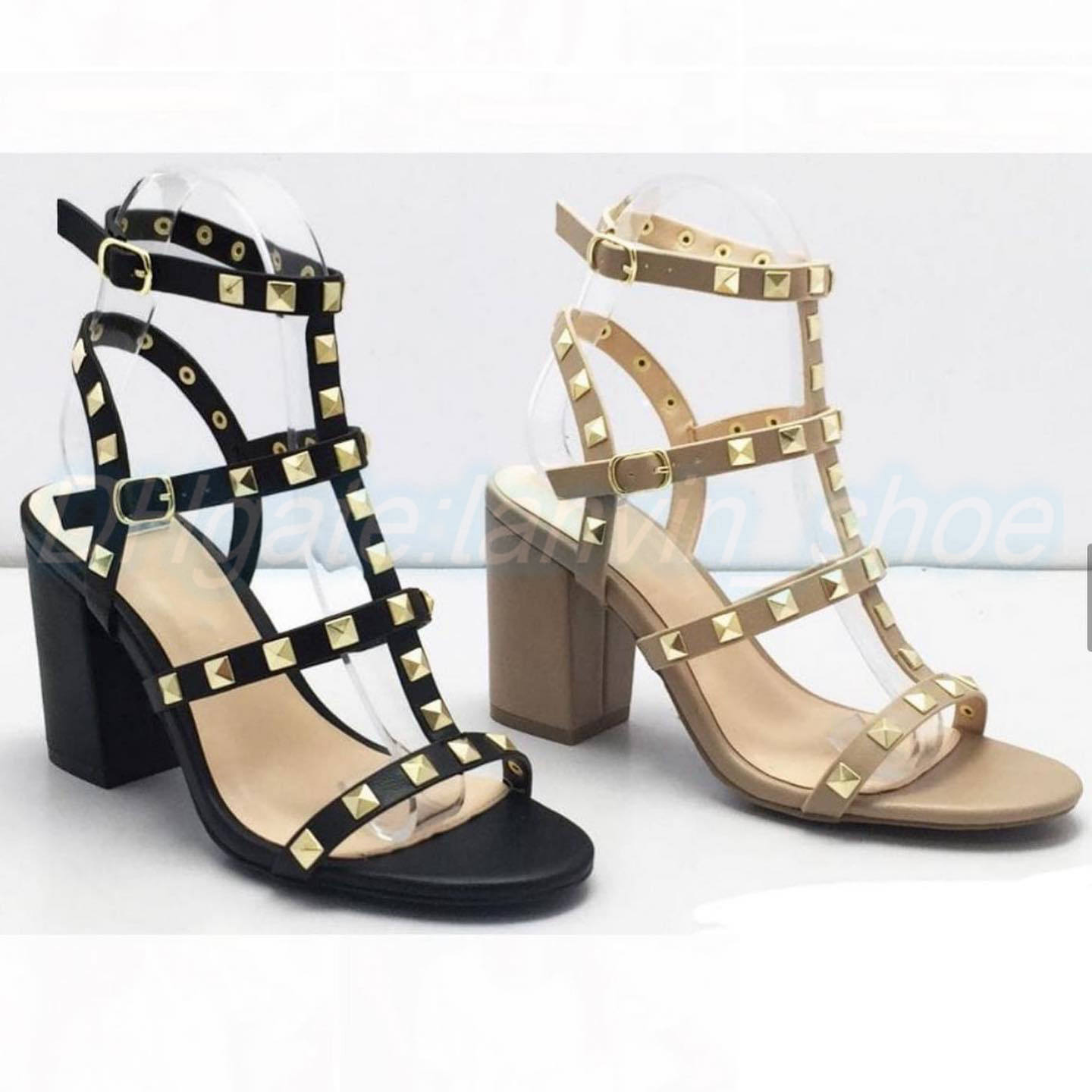 

Leather Strappy woman designer slipper man Sandals luxury rivet high heel heels fashion Beach Thick bottom Dress Shoe Alphabet lady slide, #4