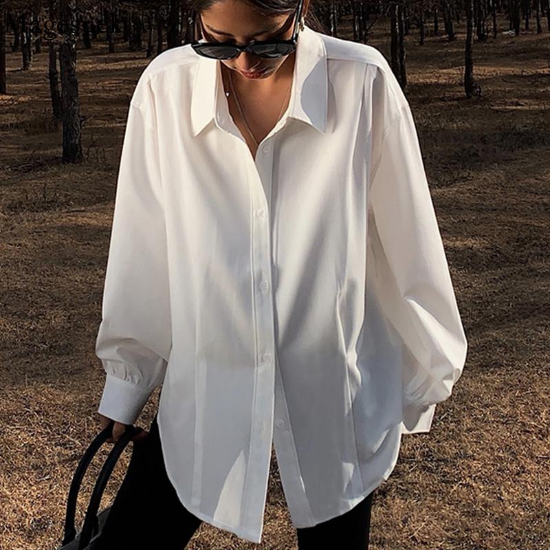 

Shirts WOMEN LONG SLEEVE OVERSIZED SHIRT KOREAN FASHION OFFICE LADIES CASUAL TOP FEMALE SPRING VINTAGE WOMEN ELEGANT WHITE SHIRT 18347