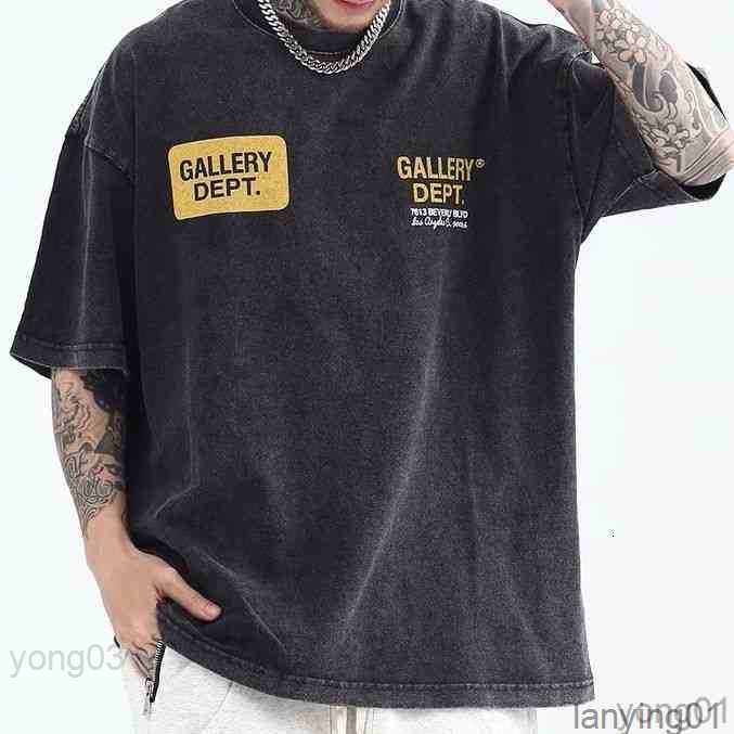 

t Shirts Mens Galleryes Designer Fashion European Retro Alphabet Printing Washed Old Couple Short Sleeve Trendy High Street Hip Hop, Black