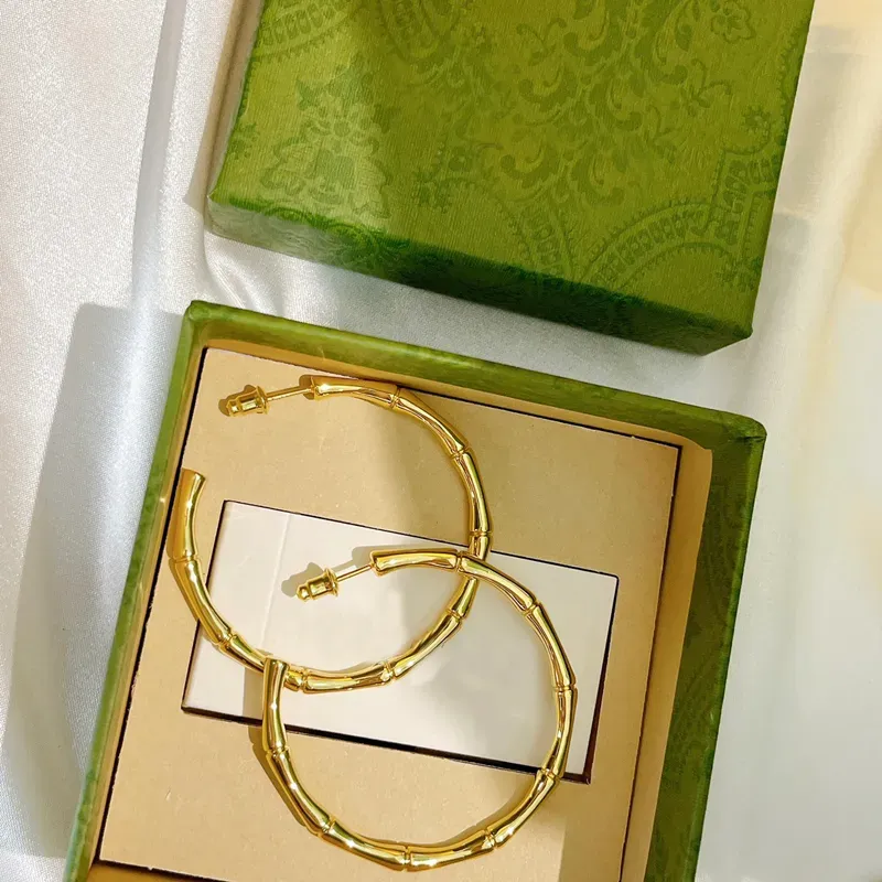 Designer Jewelry Silver Bamboo Earrings For Women Gold Hoop Earring Big Circle Luxurys Studs Earrings Boucles Accessories New Box 22062306R-image-921137942