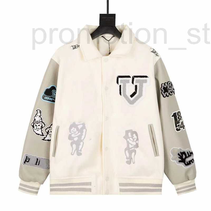 

Men' Jackets Designer MULTI-PATCHES MIXED LEATHER VARSITY BLOUSON Jacket arms with bouclette embroidered patches men women designer striped wool ribs on WL7E, Ivory