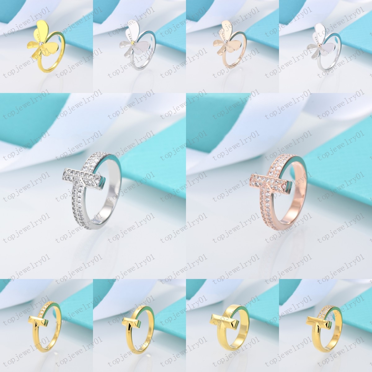 

Double T-shape Rings Opening 925 Sterling Silver Diamond Pearl Oyster Ring Fashion Classic Woman Luxury Jewelry with Original Bag