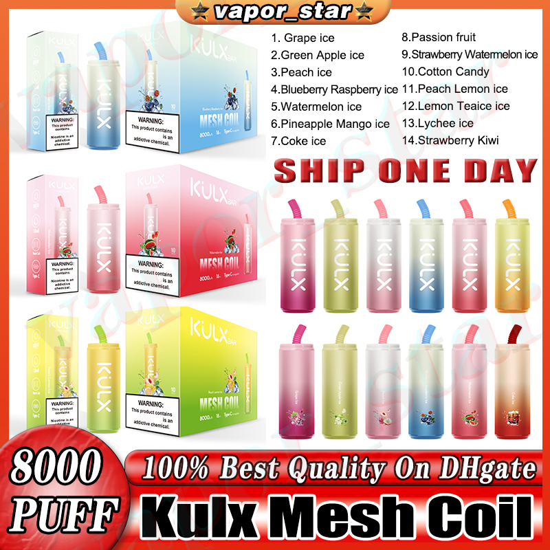 

Original Kulx Mesh Coil bar E Cigarette puff 8000 14 Flavors 18ml Rechargeable Disposable Vape Pen Device Pod Smok Vapes Kit 8000 puffs NIC 0% 2% 3% 5% 850Mah Battery