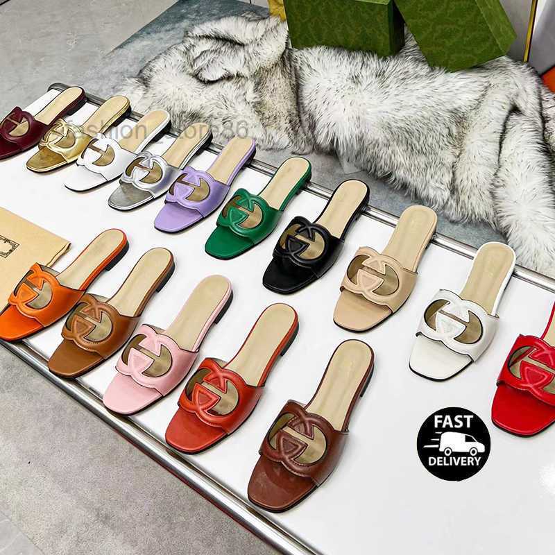 

Summer Ladies Slippers Brand Designer Sandals Flat Heel Fashion Versatile Leather Casual Comfort Flip Flop Size 35-44