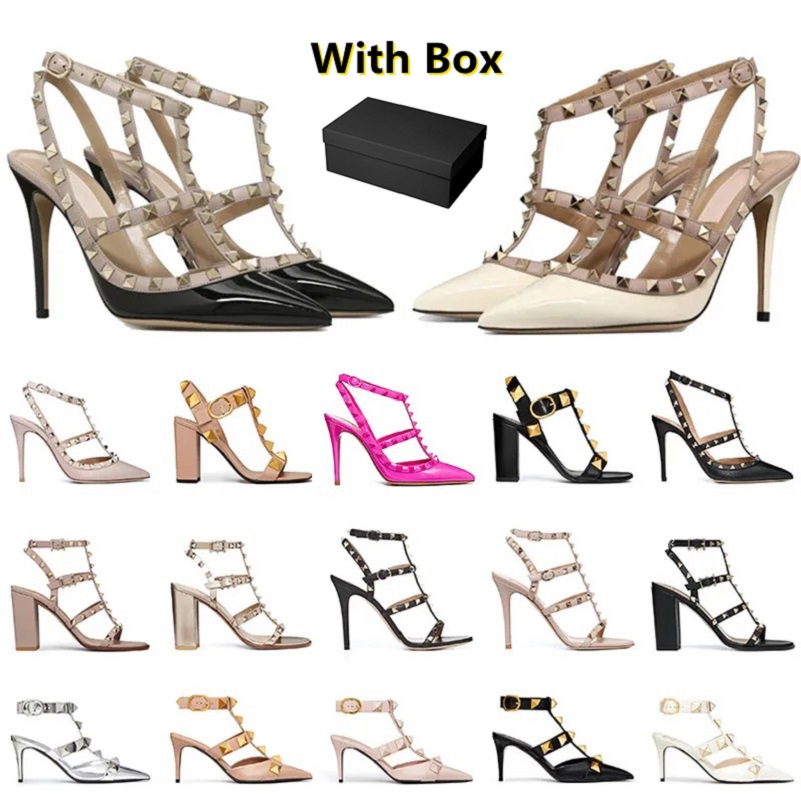 high heels womens designer dress shoes famous heel sandals kitten platform sandles white sier leather rivet peep-toes slingback gold 6 8 10cm weddin