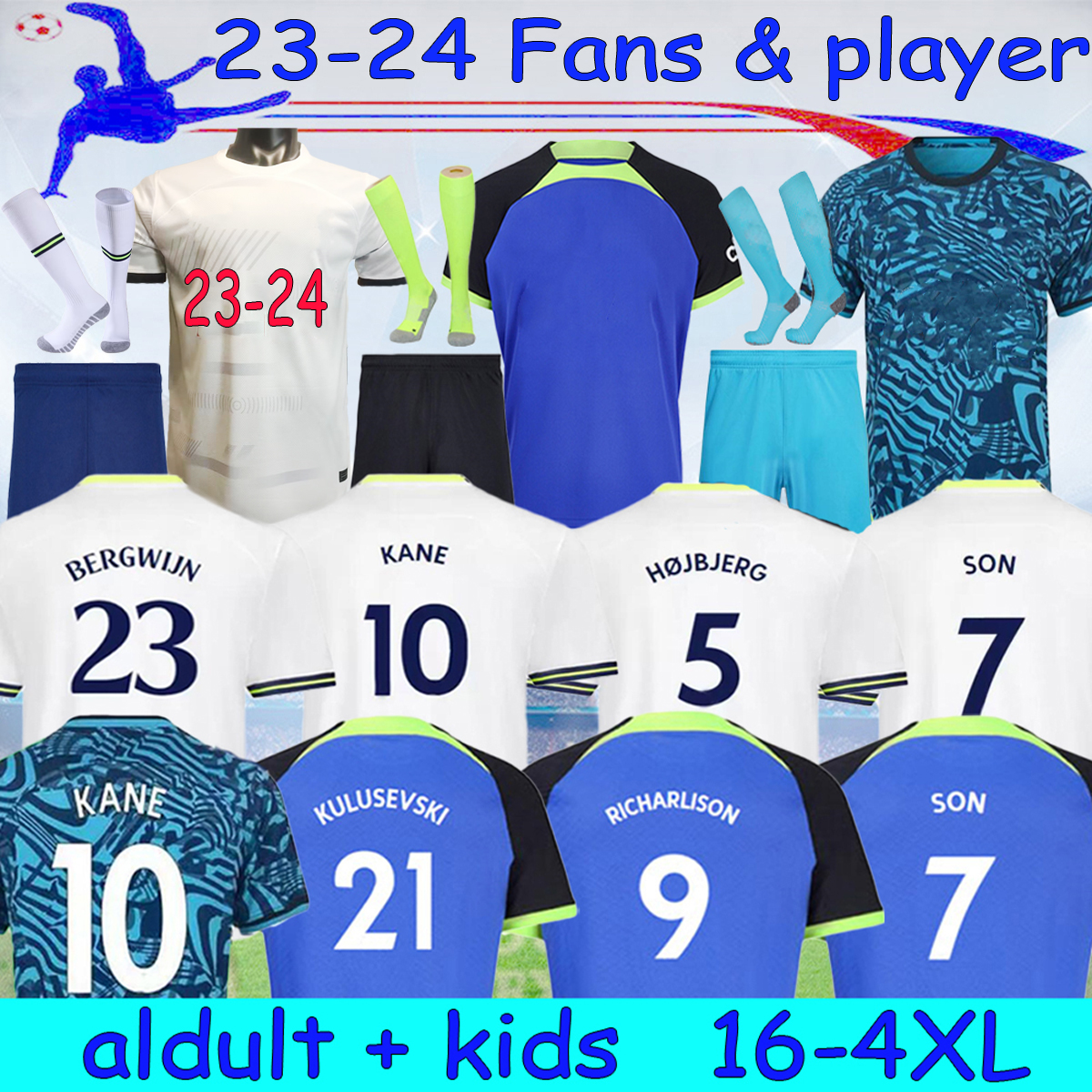 

2024 SON KANE soccer jerseys KULUSEVSKI DELE NDOMBELE HOJBJERG BERGWIJN LO CELSO 23 24 TOttENHAM LUCAS player fans football shirts KIDS aldult uniforms KIT 16-XXL, 22-23 away fans kit