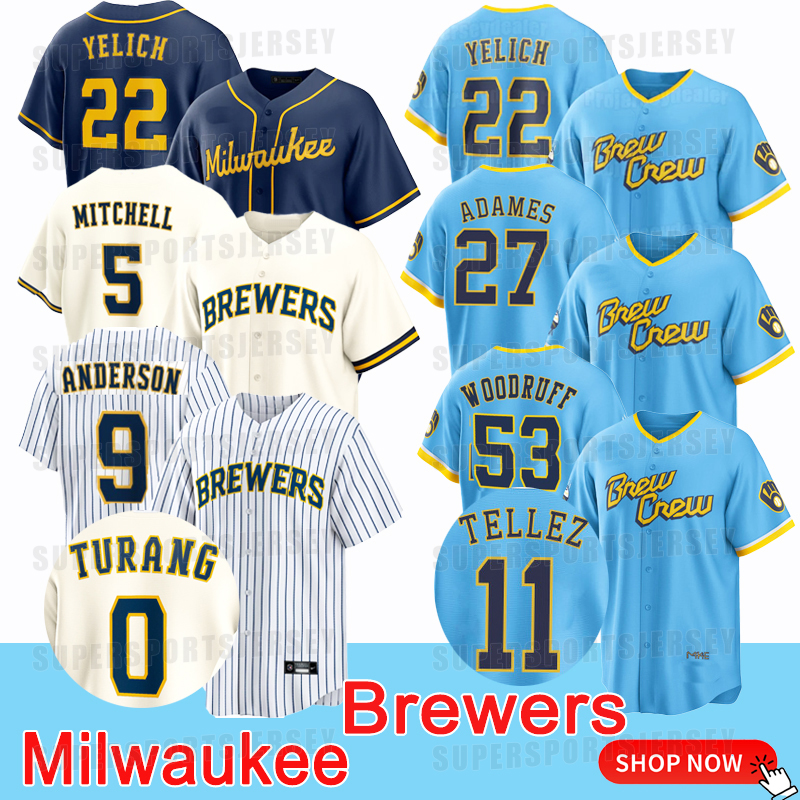 

9 Brian Anderson 22 Christian Yelich Brewers Jersey Willy Adames 53 Bran don Woodruff 27 Willy Adames Garrett Mitchell 52 Eric Lauer 39 CORBIN BURNES Rowdy Tellez, Stadium