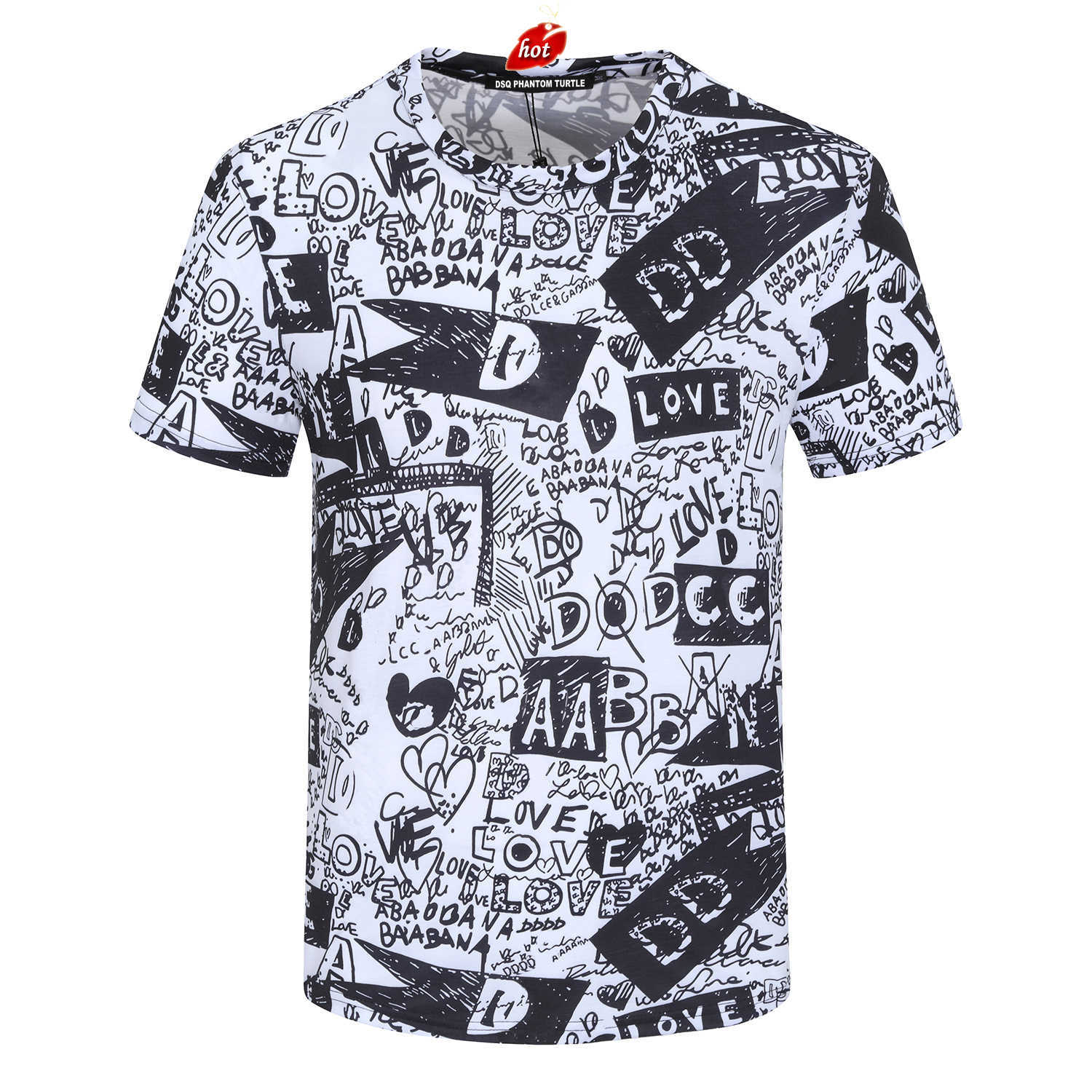

Mens T-Shirts Men's White Cotton Round-neck T-shirt With Brand LOVE Print 68625 dsquare 2 d2 dsqs dsq2s 2PBS
