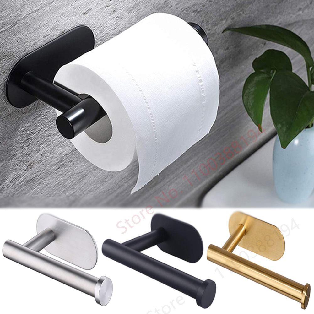 

Stainless Adhesive Toilet Roll Paper Holder Organizer Wall Mount Storage Stand Kitchen Bathroom No Drill Tissue Towel Dispenser