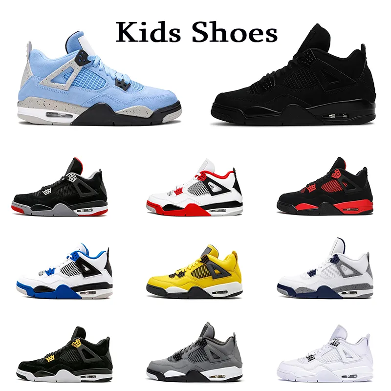 

Black Cat 4s Jumpman 4 Kids Shoes baby basketball trainers Designer boy girls kid sneakers unc university blue bred fire Red Thunder Childre, E61 cool grey 26-37