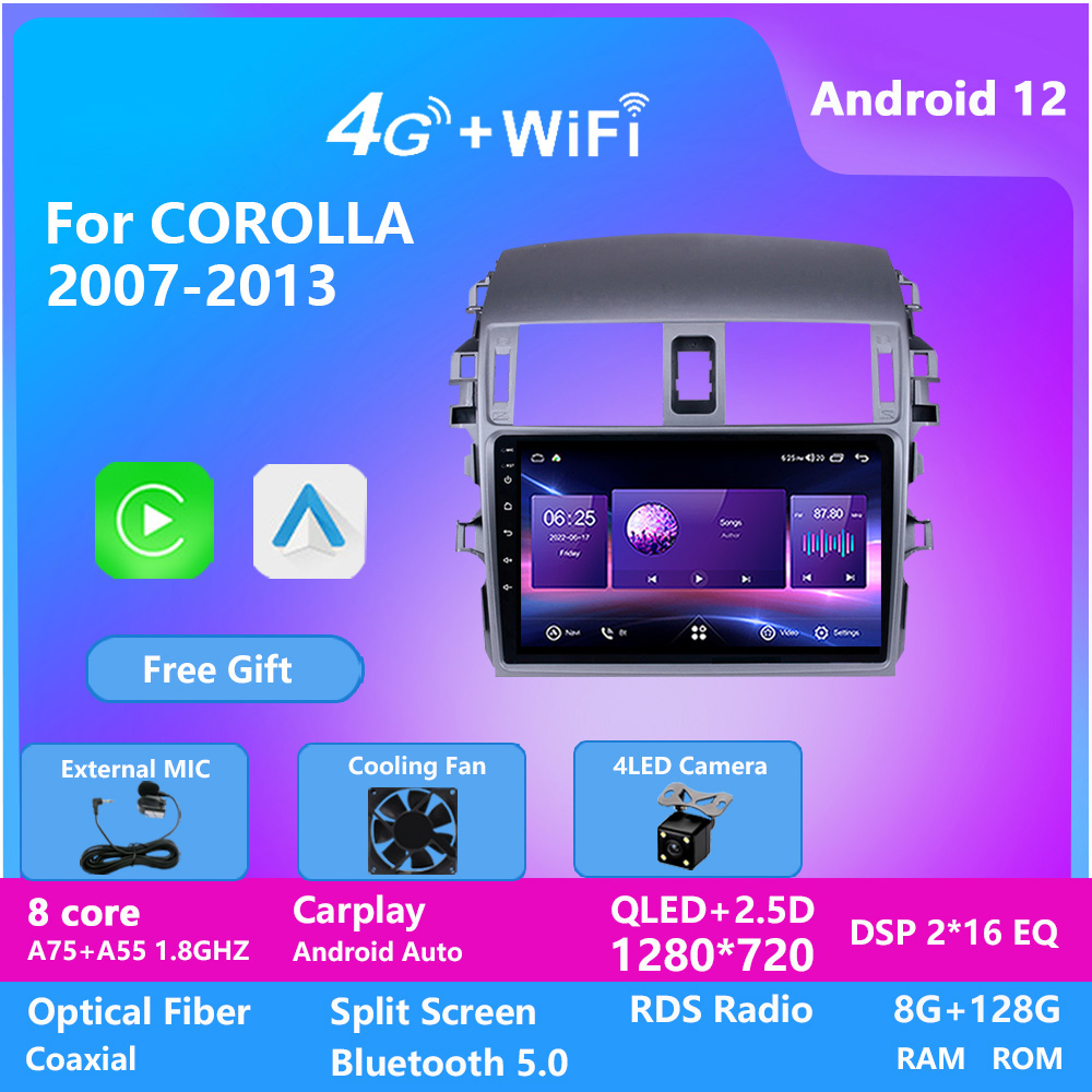 

10 Inch Android Touch Screen Car Video Head Unit GPS Navigation for COROLLA 2007-2013 DVD Player Built in Carplay