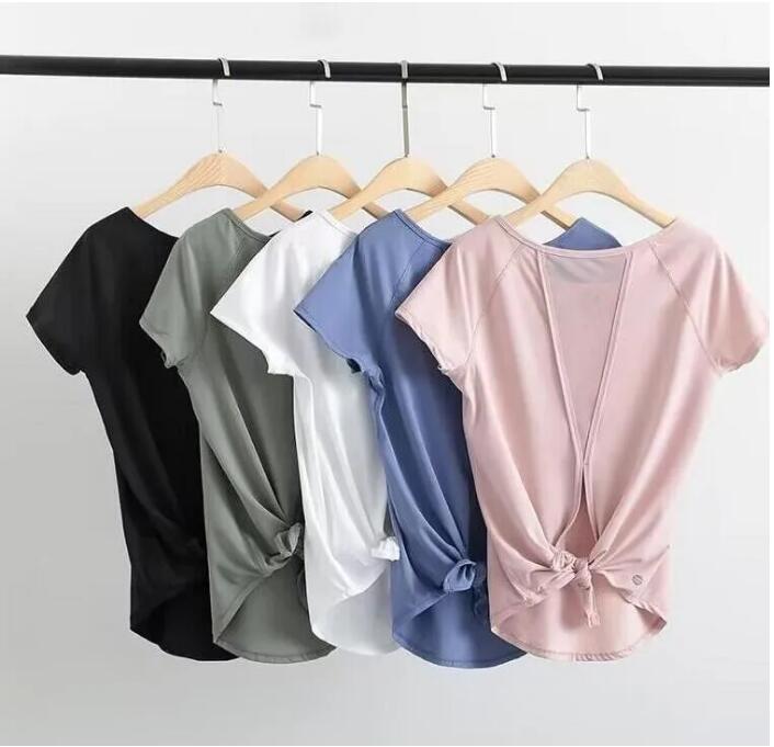 

Lulus Yoga suit Breathable yoga suit top for women loose fitting sports short sleeved quick drying running mesh strap cover up fitness T-shirt BB