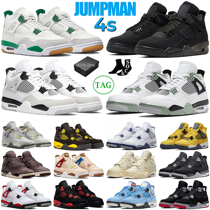 

With Box Pine Green 4 Basketball Shoes Men Women Jumpman 4s Military Black Cat Midnight Navy White Cement Photon Dust Seafoam Shimmer Mens Trainers Outdoor Sneakers, 49