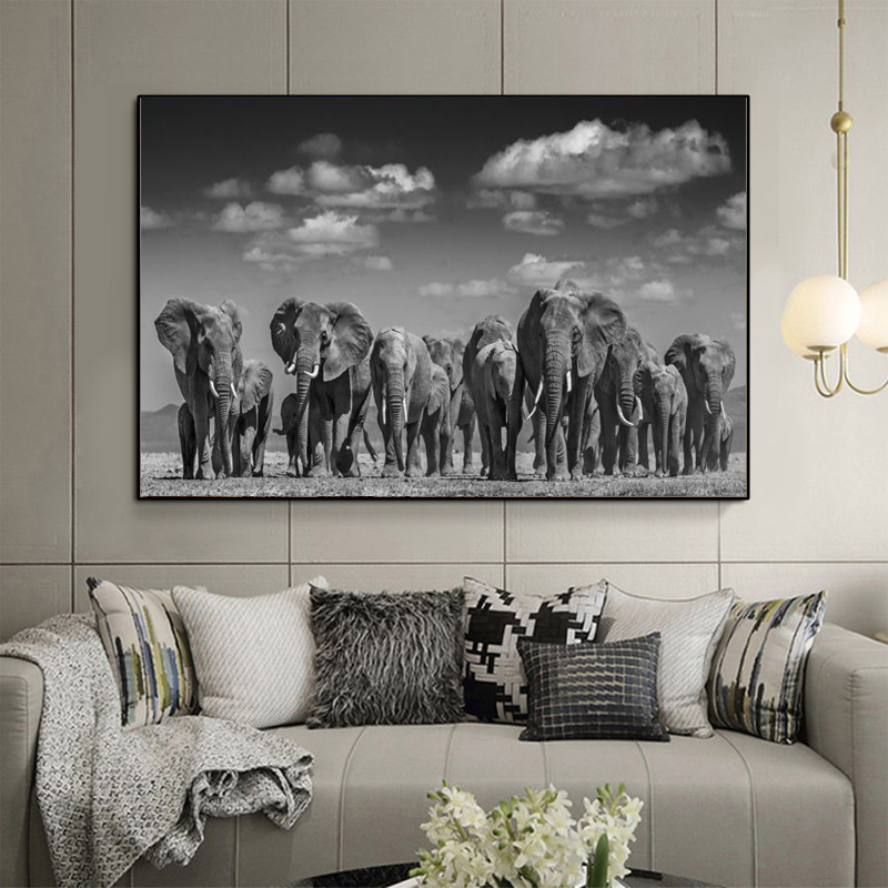 

Moderne Dieren Posters en Prints Muur Art Canvas Schilderij Afrikaanse Olifant Herd Foto 'S voor Woonkamer Cuadros Decor No Frame