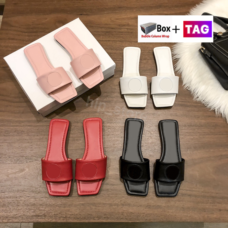 

Italy With Box Women Sandals Flat Square Toe Fashion Designer Moccasins Ladies Summer Slippers Women Shoe Size 35-39, Black