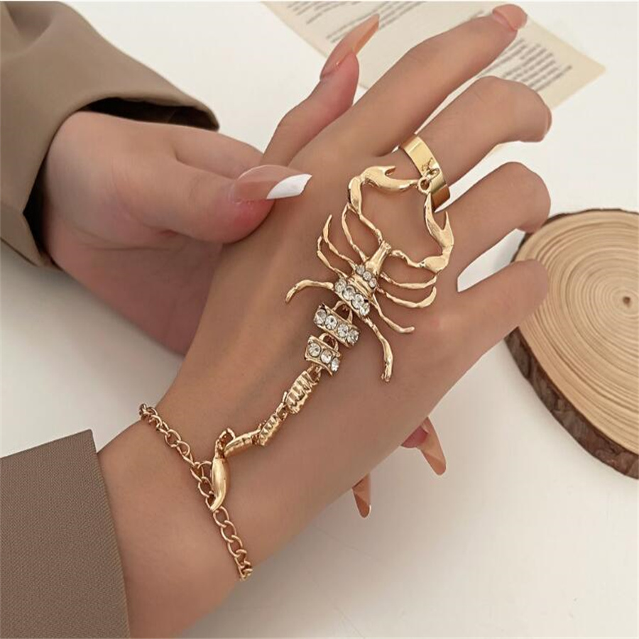 

European and American retro punk Charm Bracelets Women's Men's Gothic Crystal Ring Connection Finger Charm Bracelet Jewelry AB1153