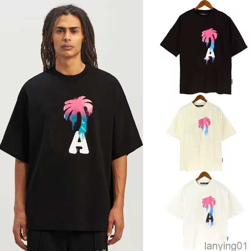 

Men' T-shirts Chao Brand Angel Letter Direct Spray Printing Short Sleeve T-shirt Palm Tree Net Red Youth Spring and Summer 2023s New