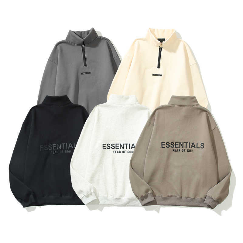 

ESS Hoodies FOG FEARs Of God Double Thread ESSEN Back Solid Letter Loose Half Zip Fleece Sweater Mens Womens hoody, Shipping fee