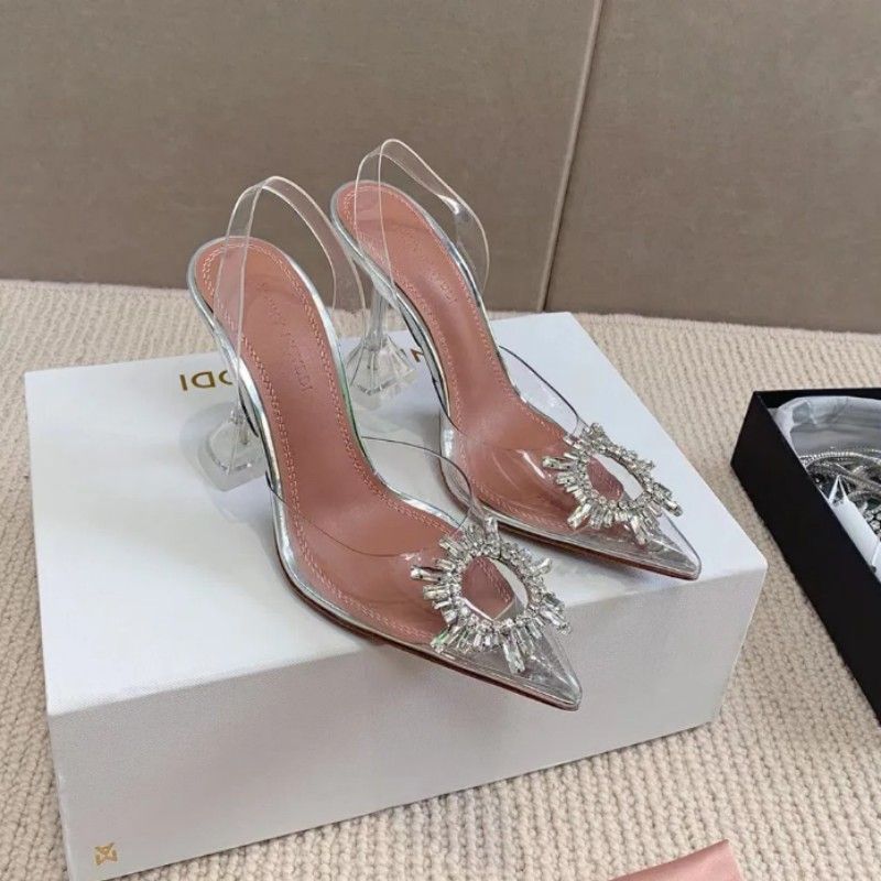 

Amina muaddi Begum Crystal-Embellished buckle PVC Pumps sandals womens Luxury Designers Dress shoe genuine cowhide sole perfectly restore 9.5cm women s Party Women, As pic4