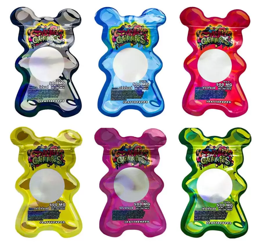 

Special shaped Bears Bags Wholesale Edibles Dank Gummies 500mg Gummy Bag Worms Cubes Packaging edible Mylar bagss ONEUP RUNTY RUNTZ round sh