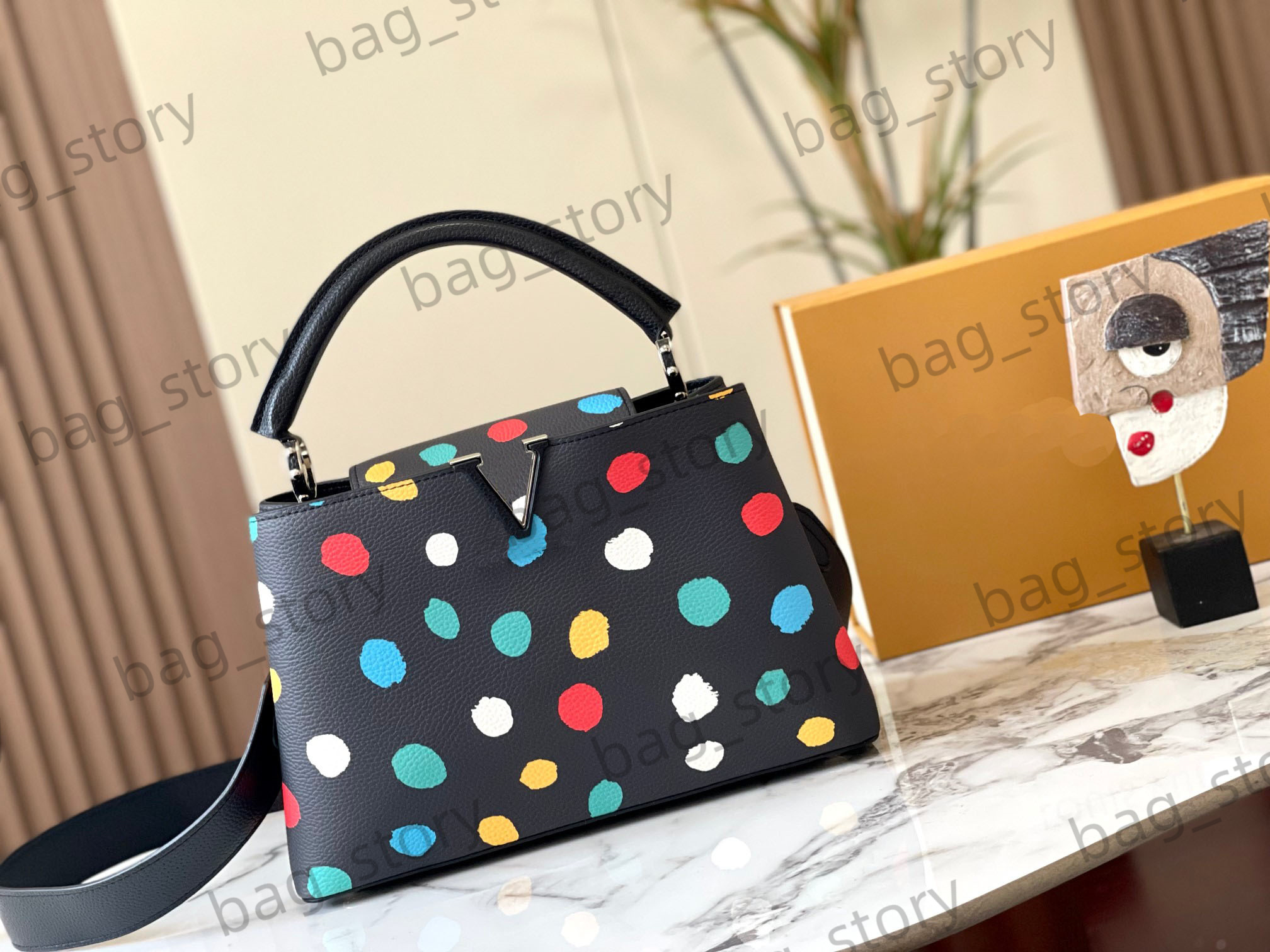 

Women Capucines BB Handbag x YK 3D Colorful Dots Shoulder Bag Stylish Top Handle Removable Strap Snap Hook Crossbody Bags M21663 M21637