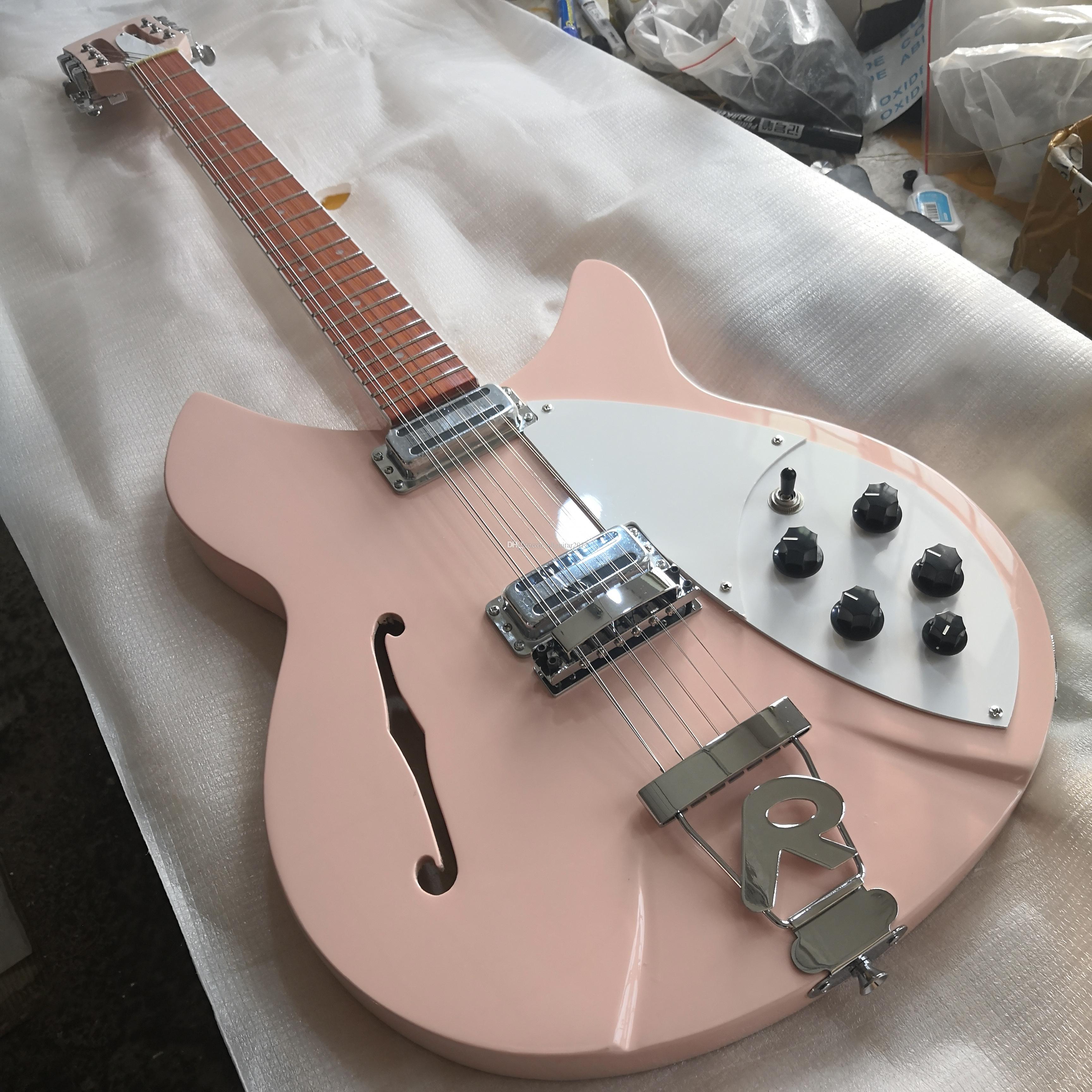 

Custom 330 Pink 12 Strings Electric Guitar Rick Toaster Pickups Semi Hollow Body In Stork