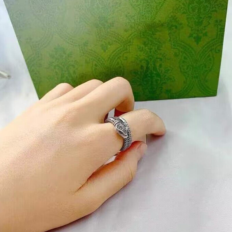 

Fashion Silver Double Letter Snake Letter Ring Sculpture Designer Men Punk Open Adjustable Rings Shiny Classic Hip-hop Couple With Gift Box
