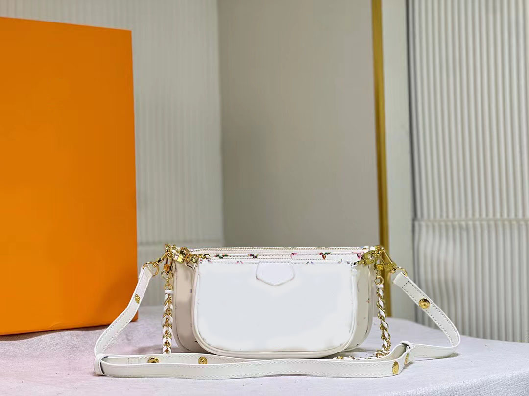 

2023Top 2-in-1 bag three-piece mahjong bag New all-leather printed women's leather painted design Single shoulder crossbody bag12345 #45777, Black