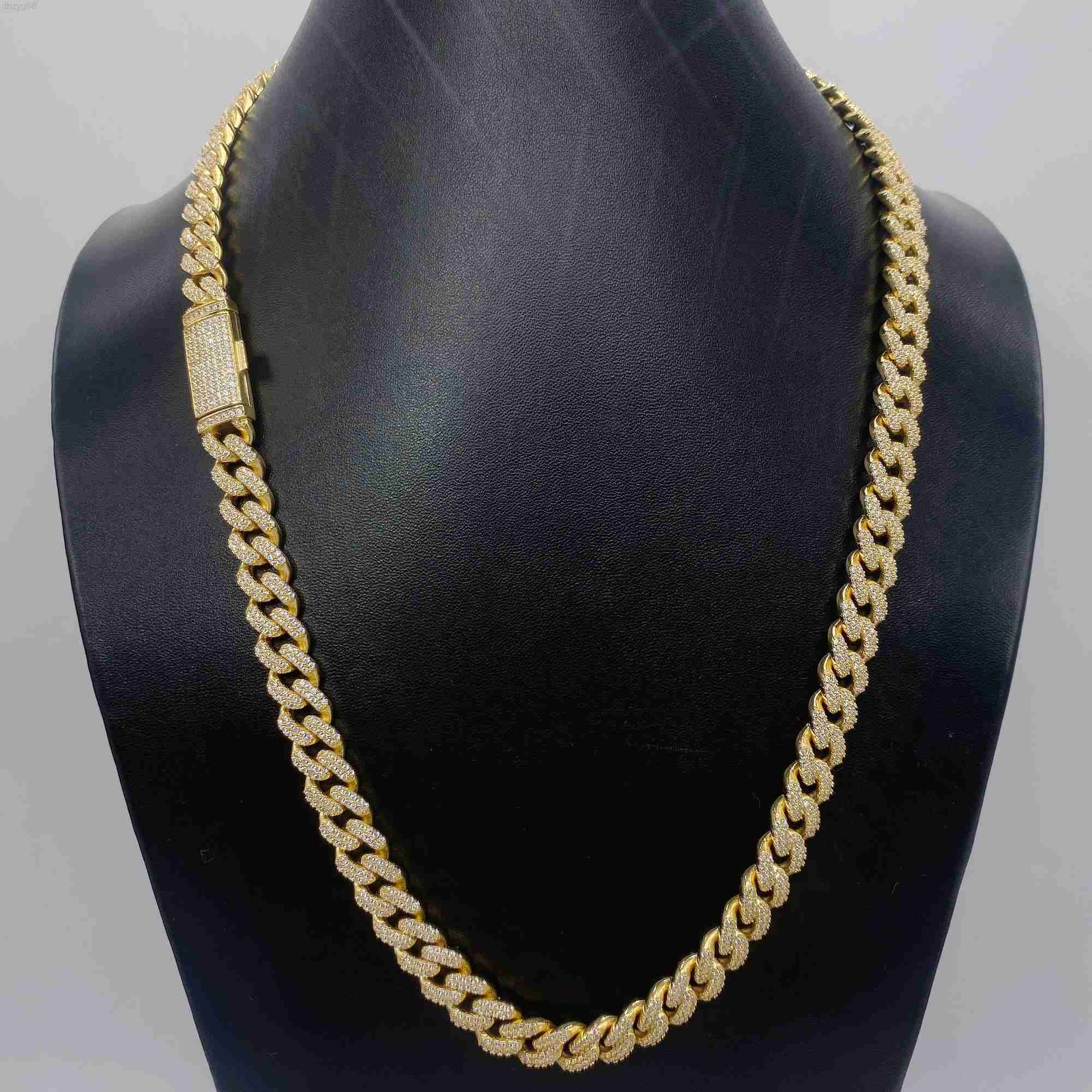 

Hip Hop Fine Jewelry 10mm Moissanite 14k Gold Plated Cuban Link Chain Necklace Bracelet Cuban Diamond Chain for Men
