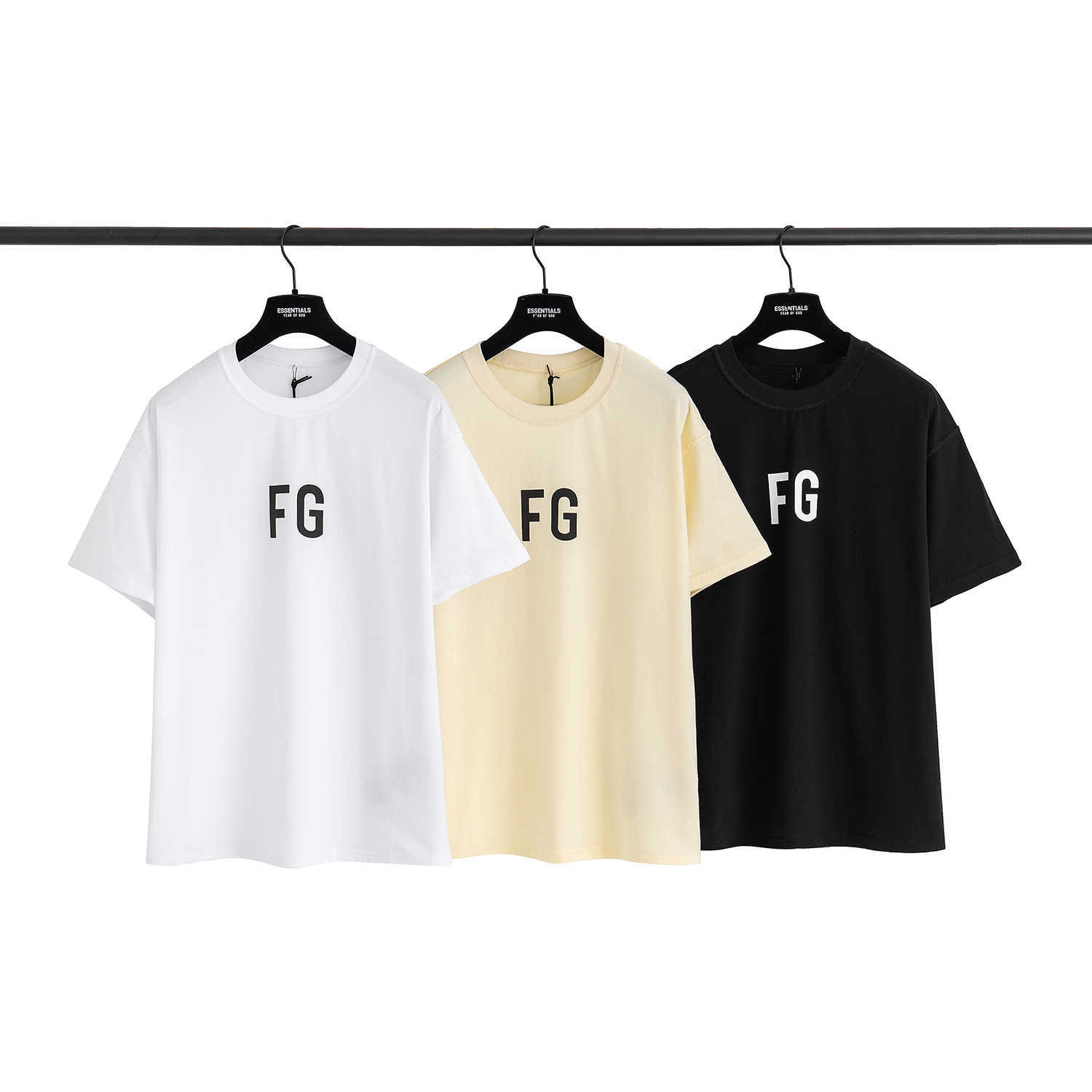 

ESS Tees T-Shirts fashion clothing FEARs OF GOD FOG FG Rich High Street Loose Versatile Mens Womens Hip Hop Short Sleeve T-shirt, Fog basic rich short sleeve beige