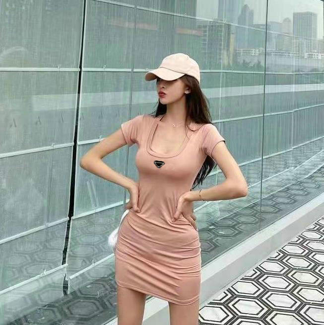 

Woman Clothing Casual Dresses Short Sleeve Summer Womens Dress Camisole Skirt Outwear Slim Style With Budge Designer Lady Sexy Dresses A020, Black