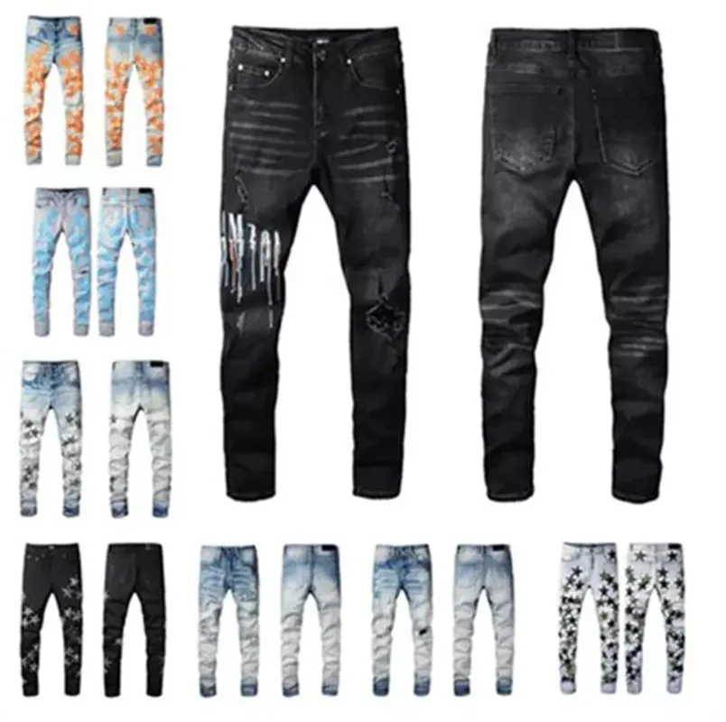 

Designer Jeans Men's Denim Embroidered Pants Fashion Ripped Trousers US Sizes 28-40 Hip Hop Distressed Zip-Up Trousers Multi-Style #1 lww