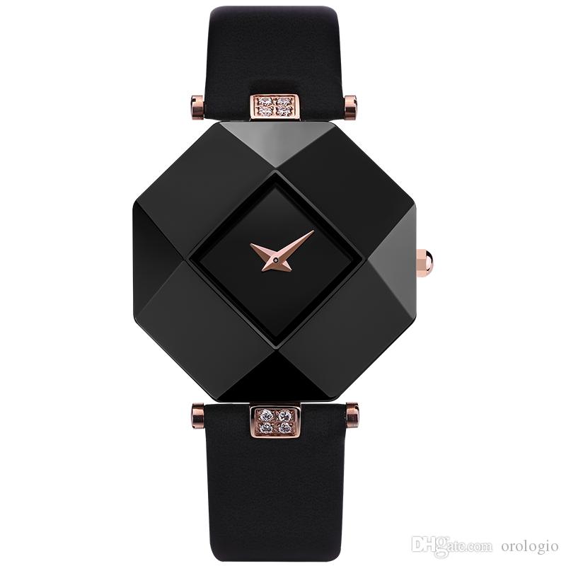 

Luxury Ladies Watch New Fashion Dress Ceramic Case Leather Strap, Color 3