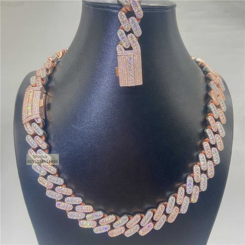 

Two Tone Color Pass Diamond Tester 15mm Luxury Shining Bling Jewelry Iced Out Vvs1 Moissanite Cuban Link Chain Necklace